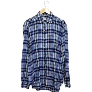 Culturata Linen Shirt Mens L Plaid Blue Tailored Fit Button Up Long Sleeve Italy